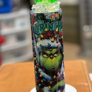 Grinch Christmas Tumbler w/3D topper